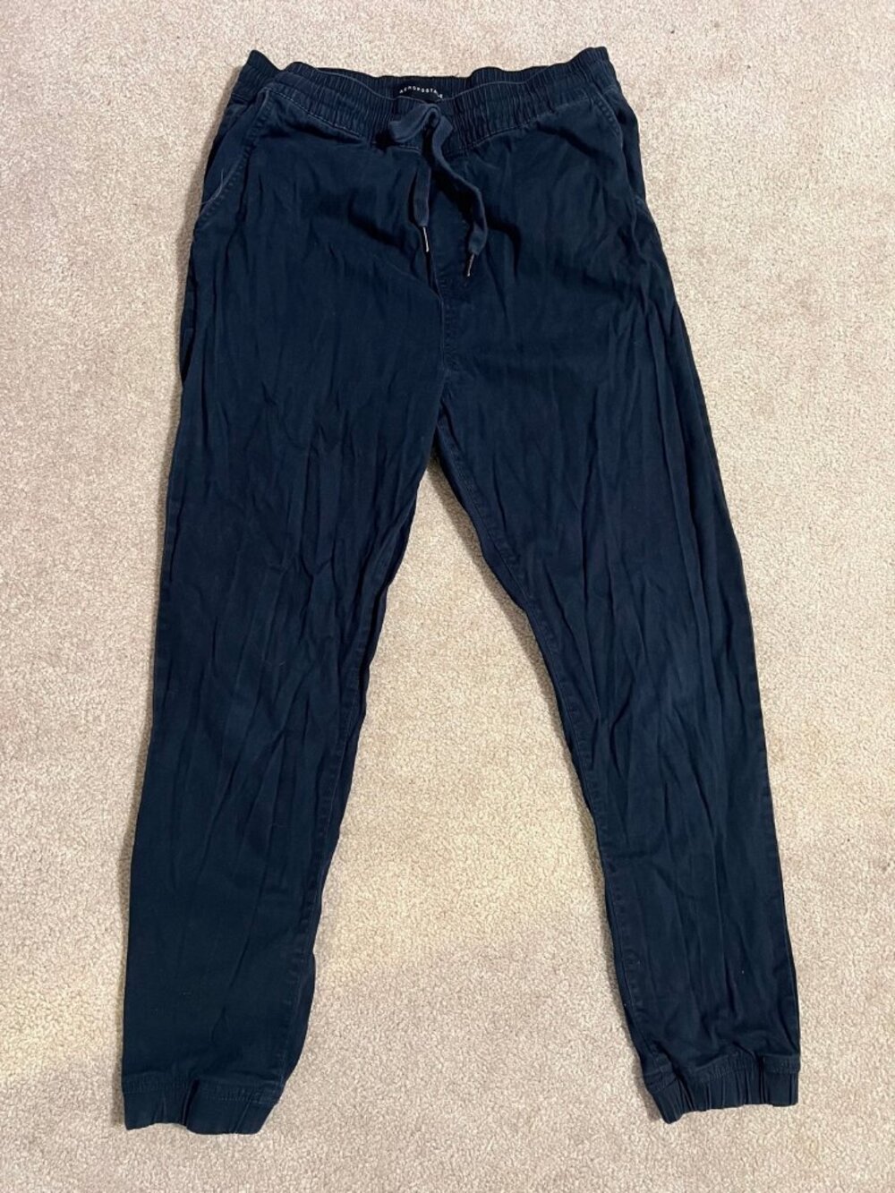 Aeropostale Black Jogger Pants Drawstring Elastic Waist Ankle Cuffs Mens Large C